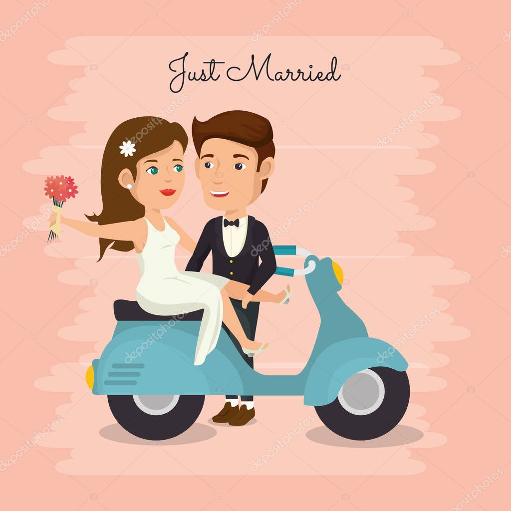 Romantic Picture Of Just Married Couple In Motorcycle Vector Illustration Design Premium Vector In Adobe Illustrator Ai Ai Format Encapsulated Postscript Eps Eps Format
