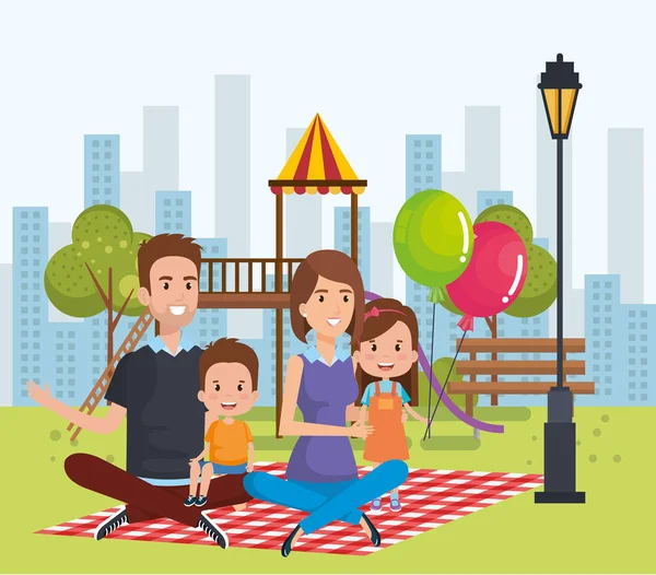 Słodkie rodzina szczęśliwy w postaci dzień piknik — Wektor stockowy