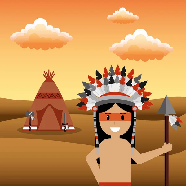 Dibujos animados de nativos americanos — Vector de stock