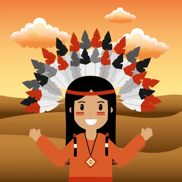 Peuple amérindien dessin animé — Image vectorielle