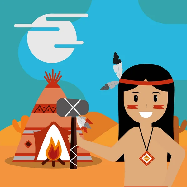 Native american people cartoon — Stock Vector