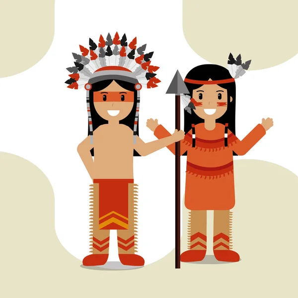 Native american emberek rajzfilm — Stock Vector