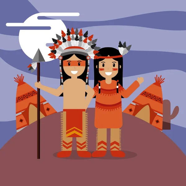Native αμερικανικό λαό, κινούμενα σχέδια — Διανυσματικό Αρχείο
