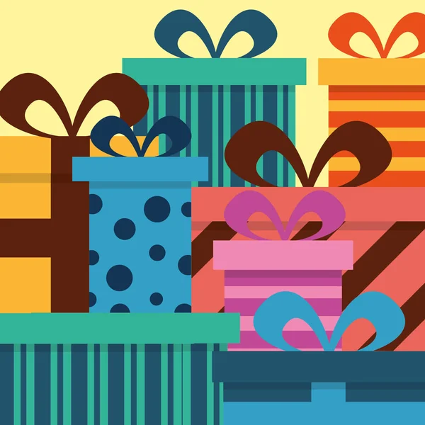 Stapelverpackte Geschenkboxen Bogen Dekoration gestreift und Punkte — Stockvektor