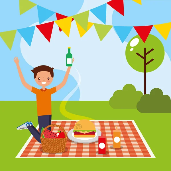 Glückliche Menschen picknicken — Stockvektor