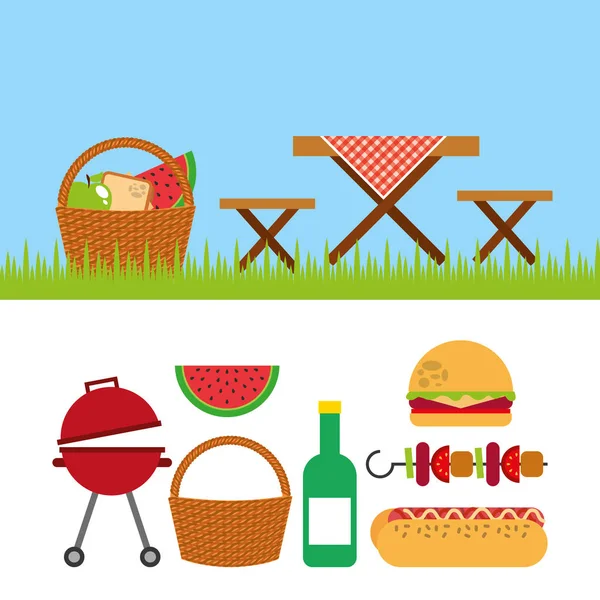 Picnic fiesta escena icono — Archivo Imágenes Vectoriales