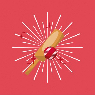 kriket sopası ve kırmızı top spor sunburst arka planını renklendirin