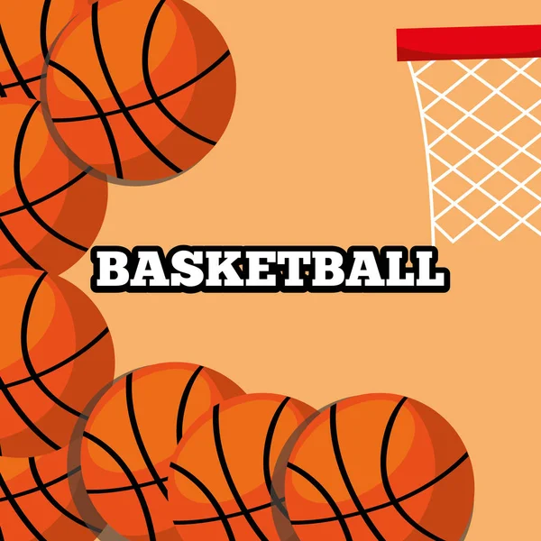Μπάλες μπάσκετ και hoop αθλητισμού φόντο σχεδίασης — Διανυσματικό Αρχείο