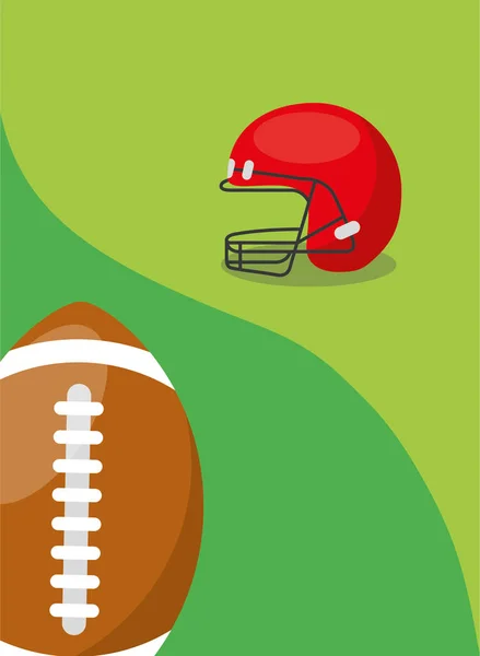American football ball and protection helmet — Stock Vector