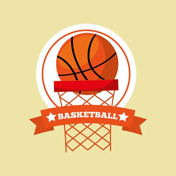 Pelota de aro de baloncesto juego emblema deportivo — Vector de stock