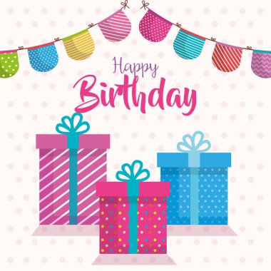 mutlu doğum günü hediye ve çelenk kutlama kartı