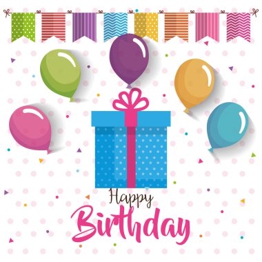 mutlu doğum günü balonları hava ve hediye kutlama kartı