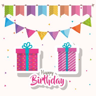 mutlu doğum günü hediye ve çelenk kutlama kartı