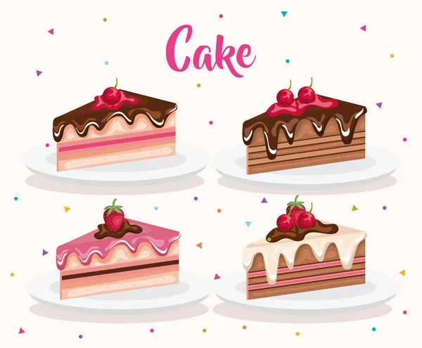 Definir porções de bolo ícones — Vetor de Stock