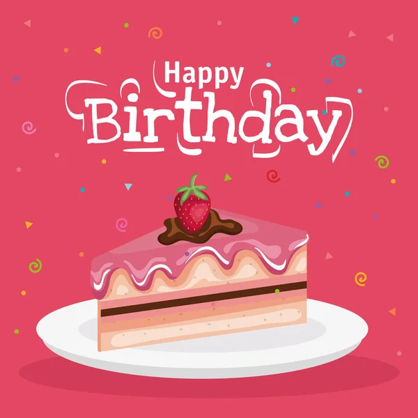 Porción de pastel de cumpleaños feliz — Vector de stock