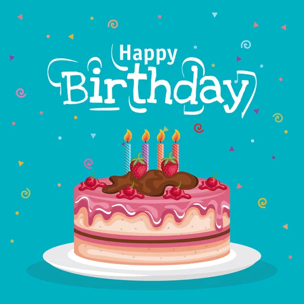 Tarjeta de celebración de pastel de cumpleaños feliz — Vector de stock