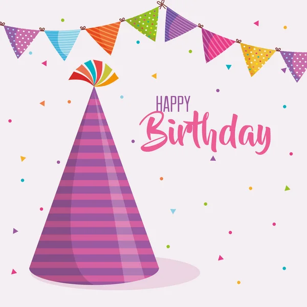 Gelukkige verjaardag hoed viering kaart — Stockvector