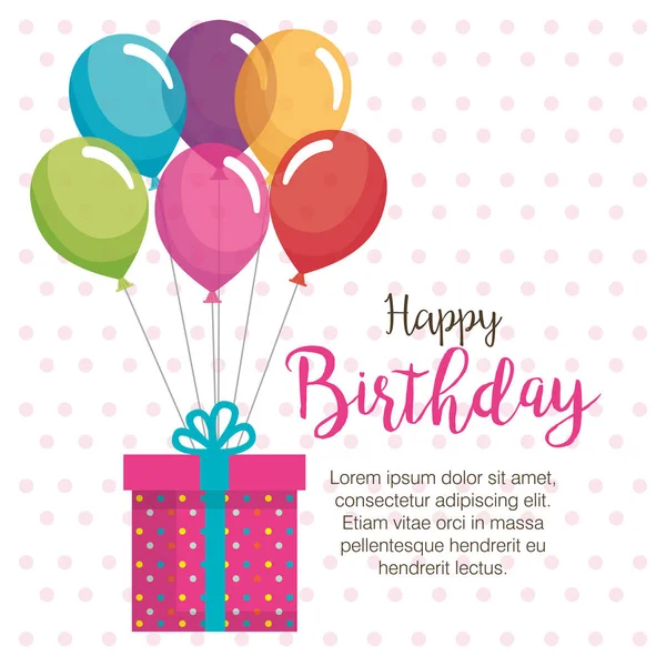Happy Birthday Luftballons und Geschenkkarte — Stockvektor