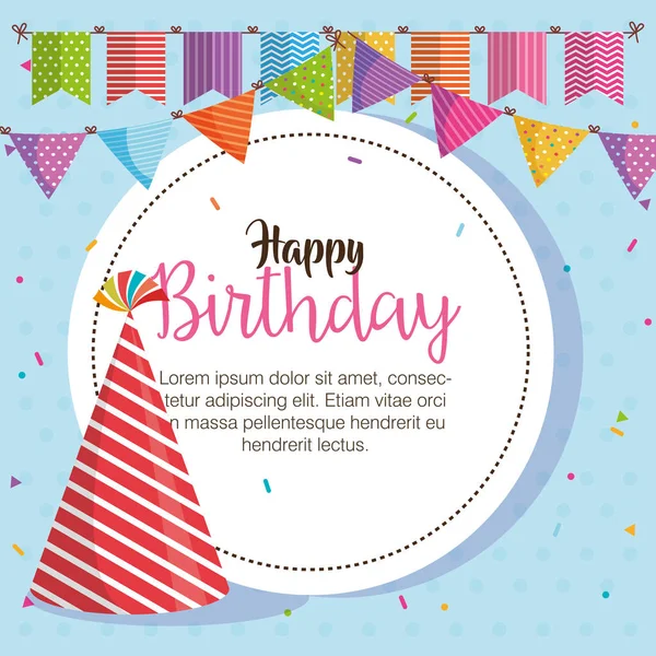 Tarjeta de celebración del sombrero de cumpleaños feliz — Vector de stock