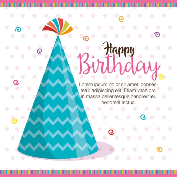 幸せな誕生日の帽子お祝いカード — ストックベクタ