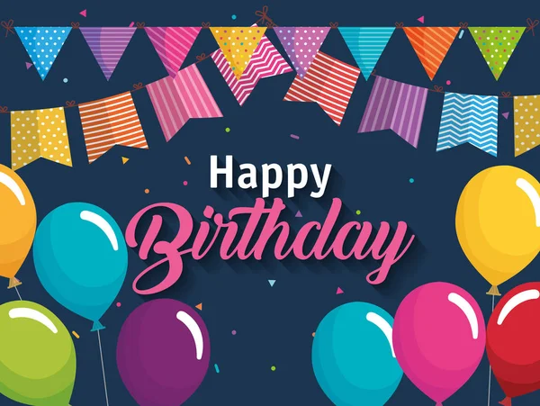 Happy birthday balloons air celebration card — Stock Vector