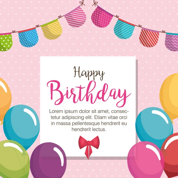 Χαρούμενα γενέθλια μπαλόνια αέρα γιορτή κάρτα — Διανυσματικό Αρχείο