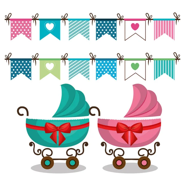 Carrinhos ícone de cartão de bebê —  Vetores de Stock