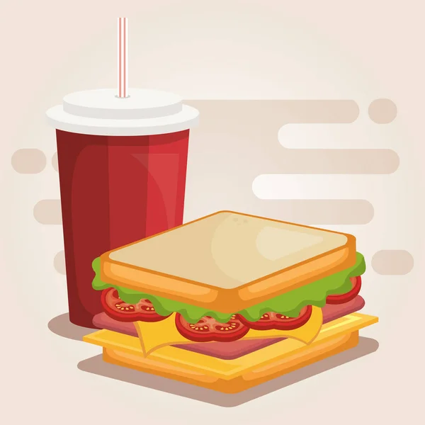 Delicious sandwich and soda fast food icon — Stock Vector