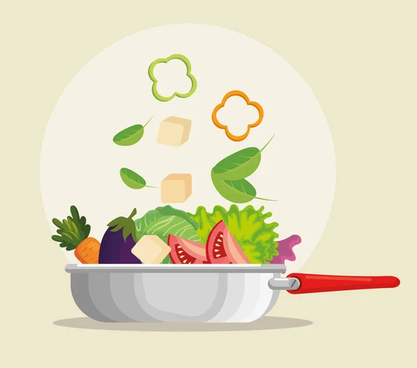 Кухонная утварь со свежими и органическими овощами — стоковый вектор