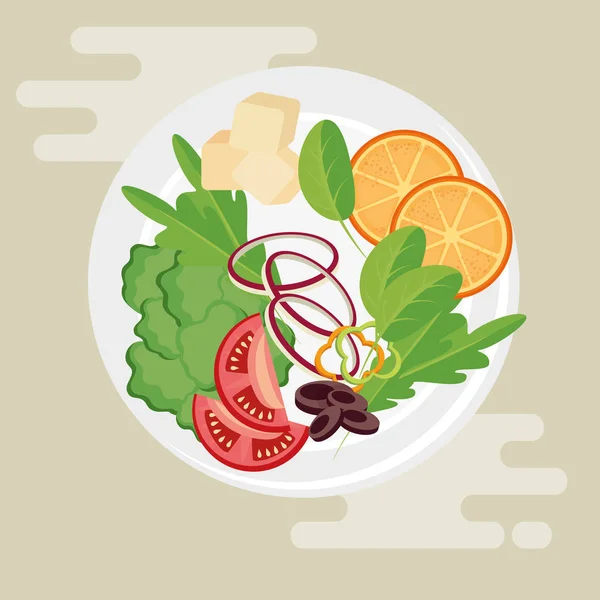 Prato com salada de comida saudável — Vetor de Stock