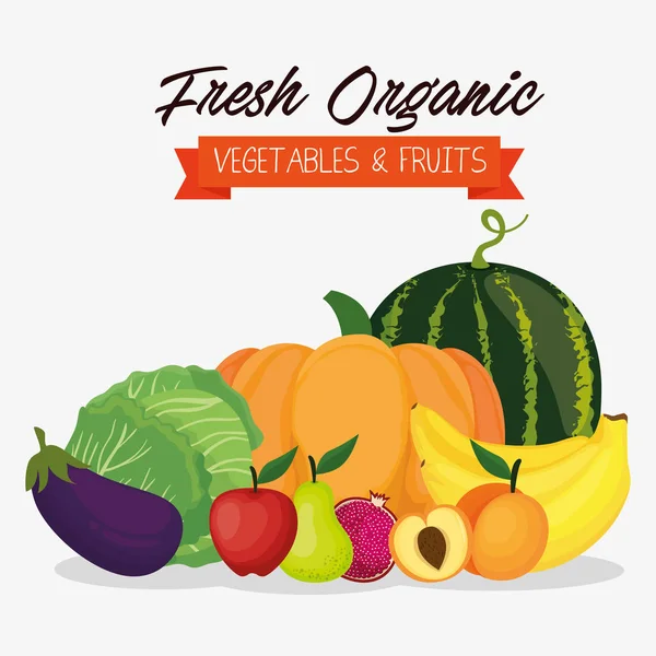 Färska grönsaker och frukter hälsosam mat — Stock vektor