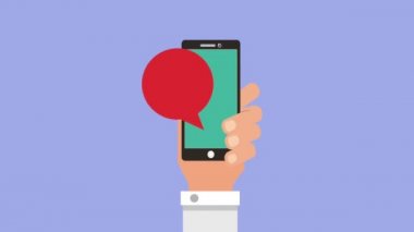 cep telefonu ve konuşma balonu tutan el kalp sevdim