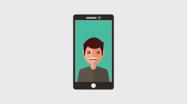 Smartphone genç adam konuşurken konuşma balonları ile ekranda