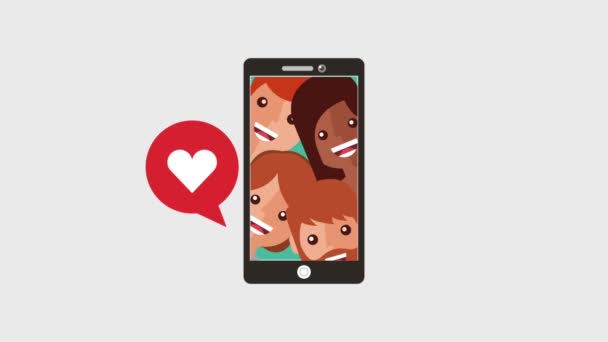 Smartphone with people on screen social media love likes — Stock Video