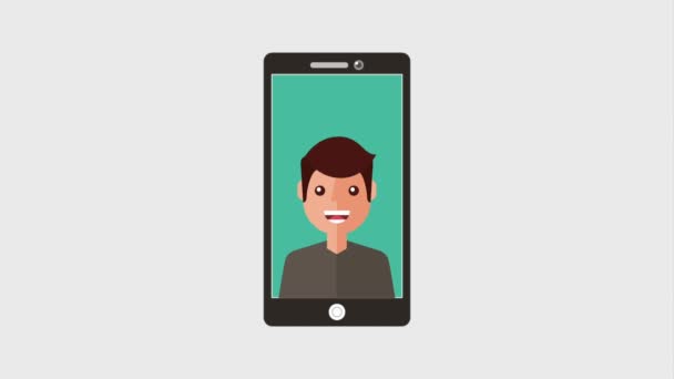 Smartphone jovem na tela com bolhas de fala falando — Vídeo de Stock