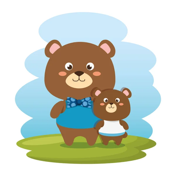Schattige beren vader en zoon tekens — Stockvector