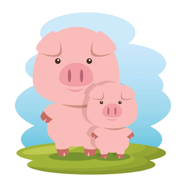 Porcs mignons personnages père et fils — Image vectorielle