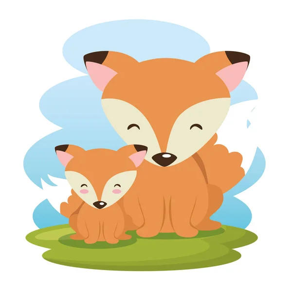 Bonito raposas pai e filho personagens —  Vetores de Stock