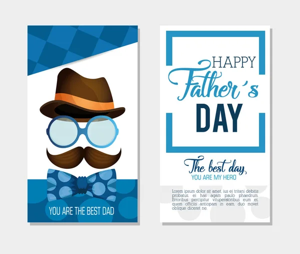 Tarjeta del día del padre feliz con caligrafía y accesorio — Vector de stock