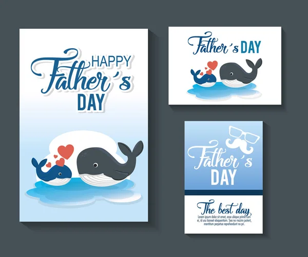 Carta di giorno di padri felici con balena — Vettoriale Stock