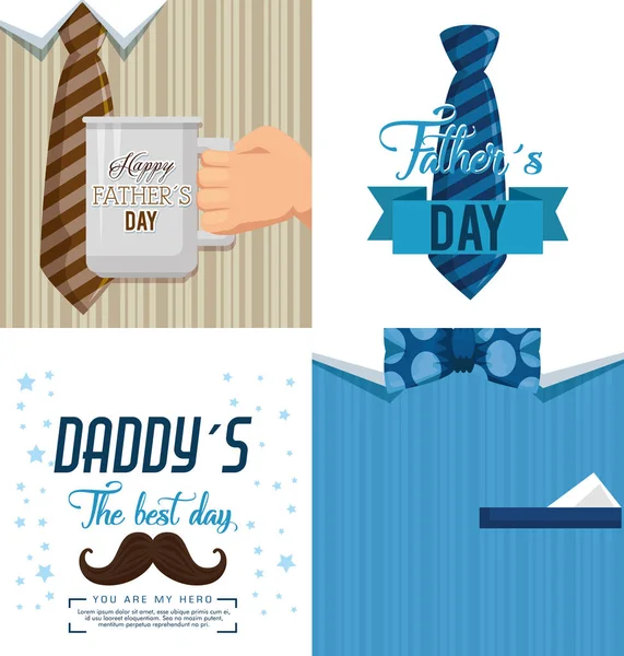 Happy fathers day card with calligraphy and accessory — Stock Vector