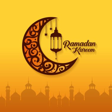 Ramazan kareem kartıyla asılı fenerler ve ay