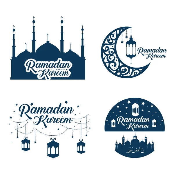Ramazan kareem kartı set simgeleri ile — Stok Vektör