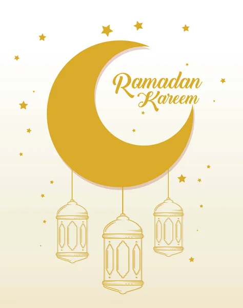 Carte de karéem ramadan avec lanternes suspendues et lune — Image vectorielle