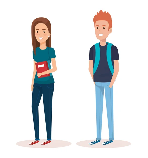 Estudiantes pareja con libros — Vector de stock