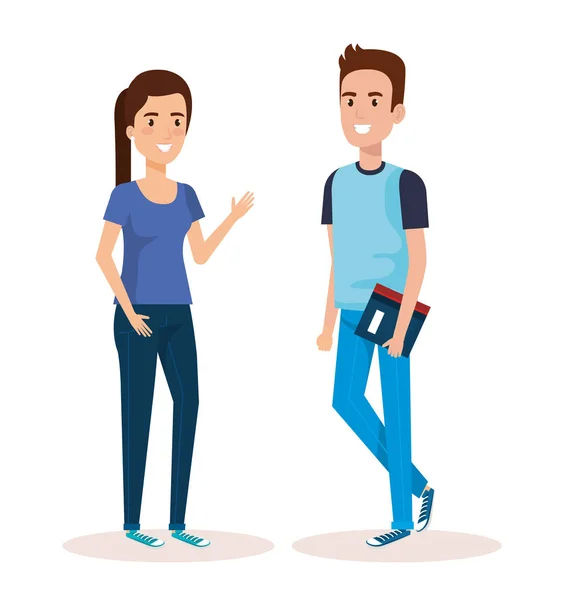 Estudiantes pareja con libros — Vector de stock