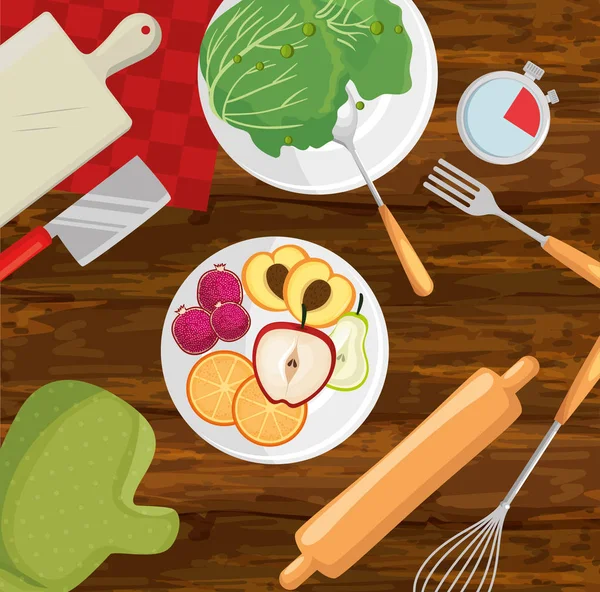 Matlagning med färska och ekologiska livsmedel — Stock vektor
