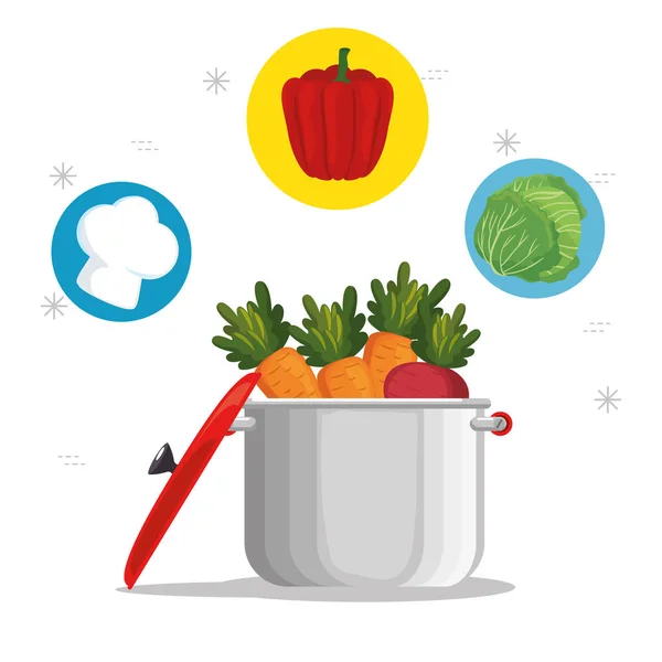 新鲜有机蔬菜厨房锅 — 图库矢量图片