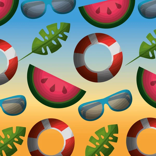 Letní pozadí meloun záchranný kruh — Stockový vektor