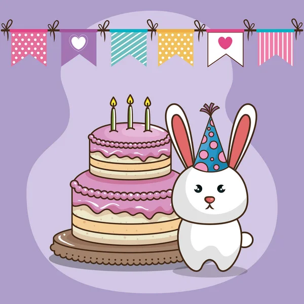 Glückwunschkarte zum Geburtstag mit niedlichem Hasen — Stockvektor